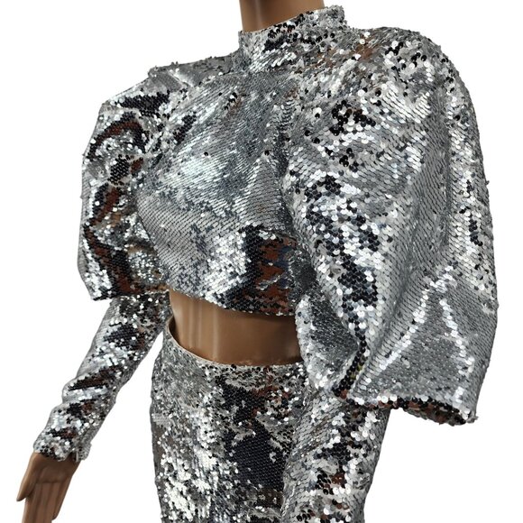 ASOS Silver Sequin Long Sleeve Dress - Picture 1 of 15